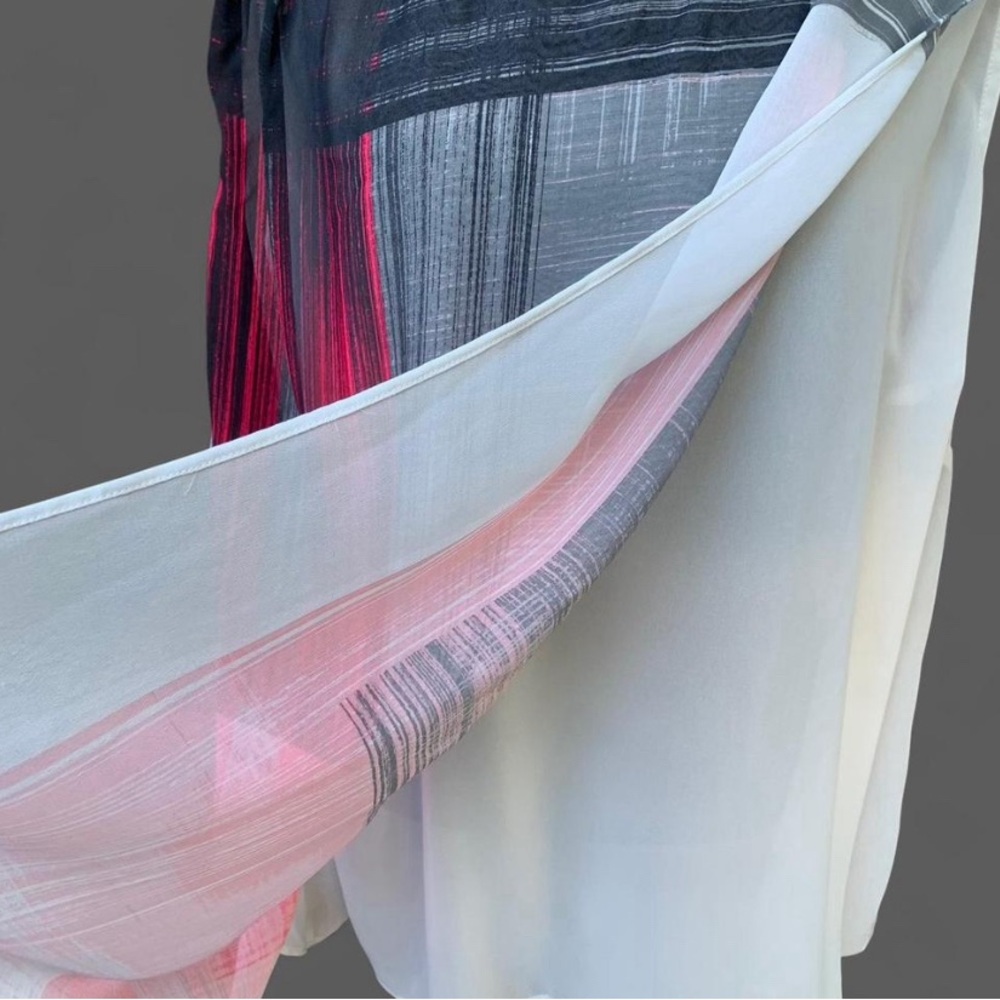 Modern Abstract Asymmetric Streetwear Pink and Black Sleeveless Faux Wrap Top - Picture 4 of 8